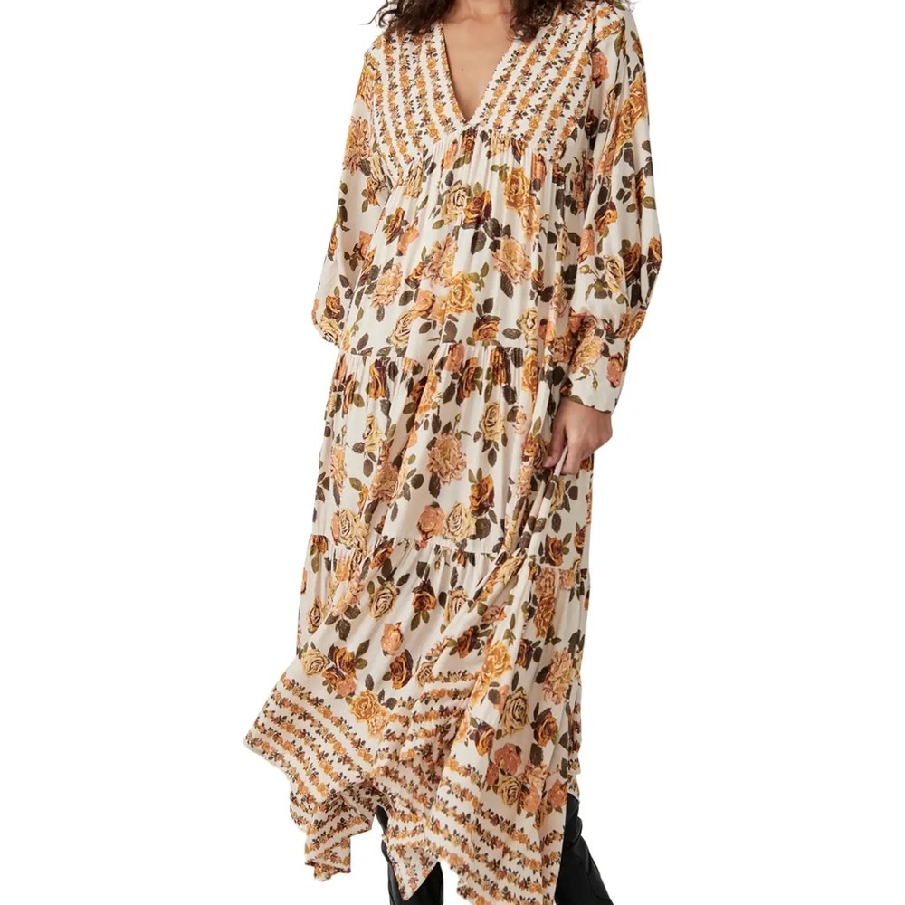 Free People Rows of Roses Floral Maxi Dress Ivory XL